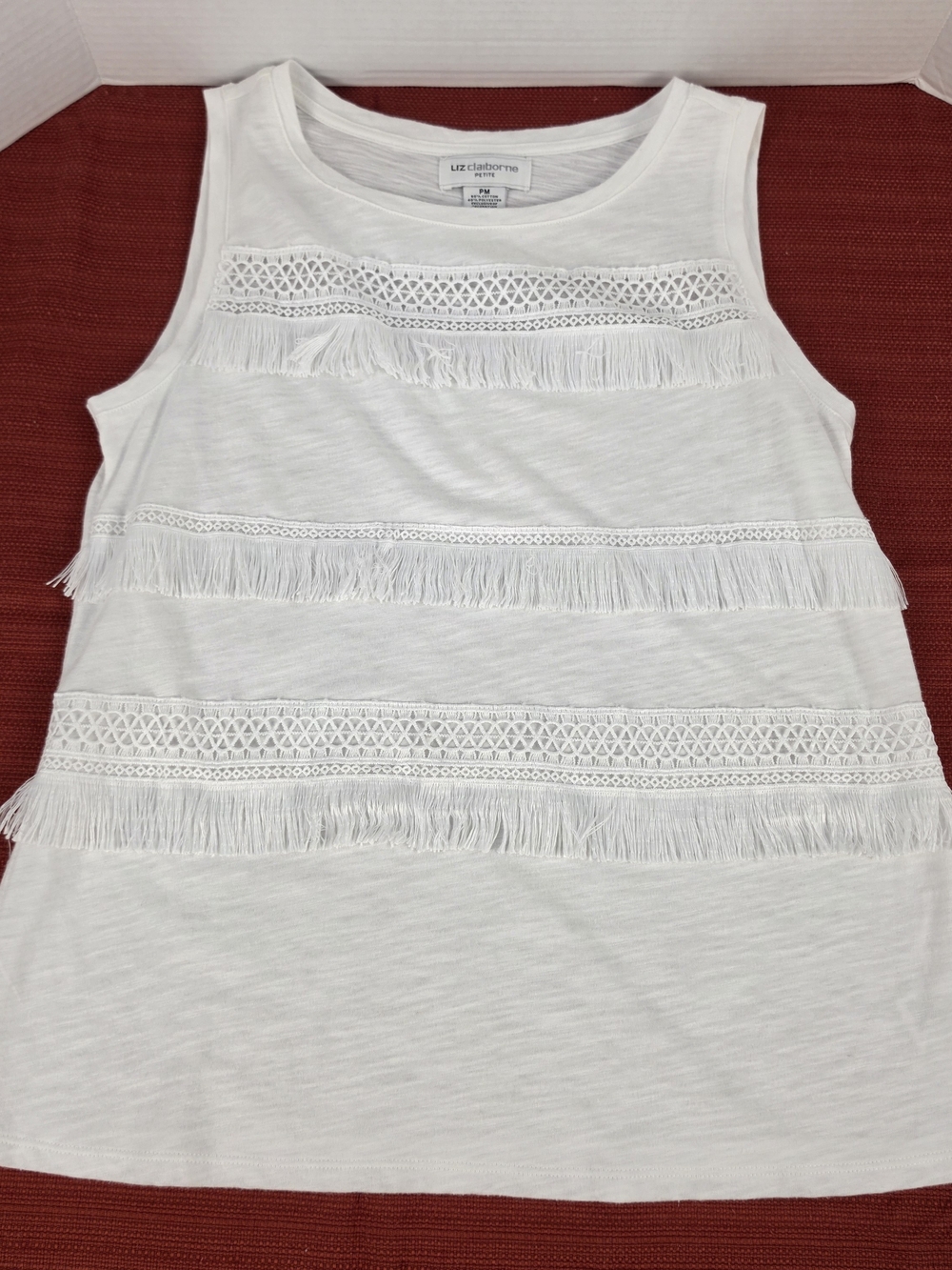 Liz Claiborne White Fringe Knit Tank Top